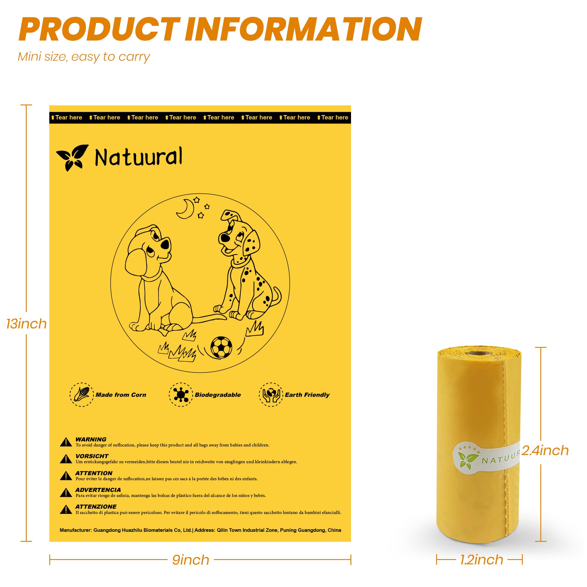 Natuural bolsas biodegradables de maiz para mascotas
