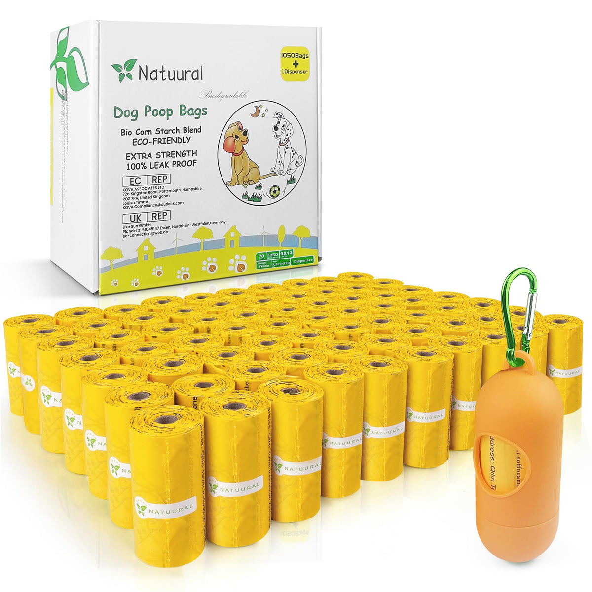 Bolsas biodegradables de Natuural para excrementos de perros, con gran capacidad y protección de olores.