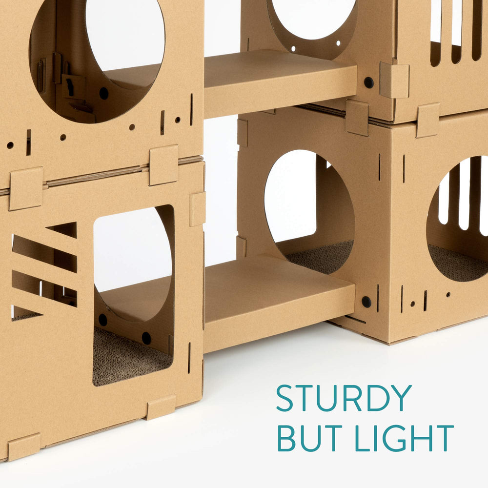 Navaris casa-gato modular: tablero rascador incluido para afilar uñas.