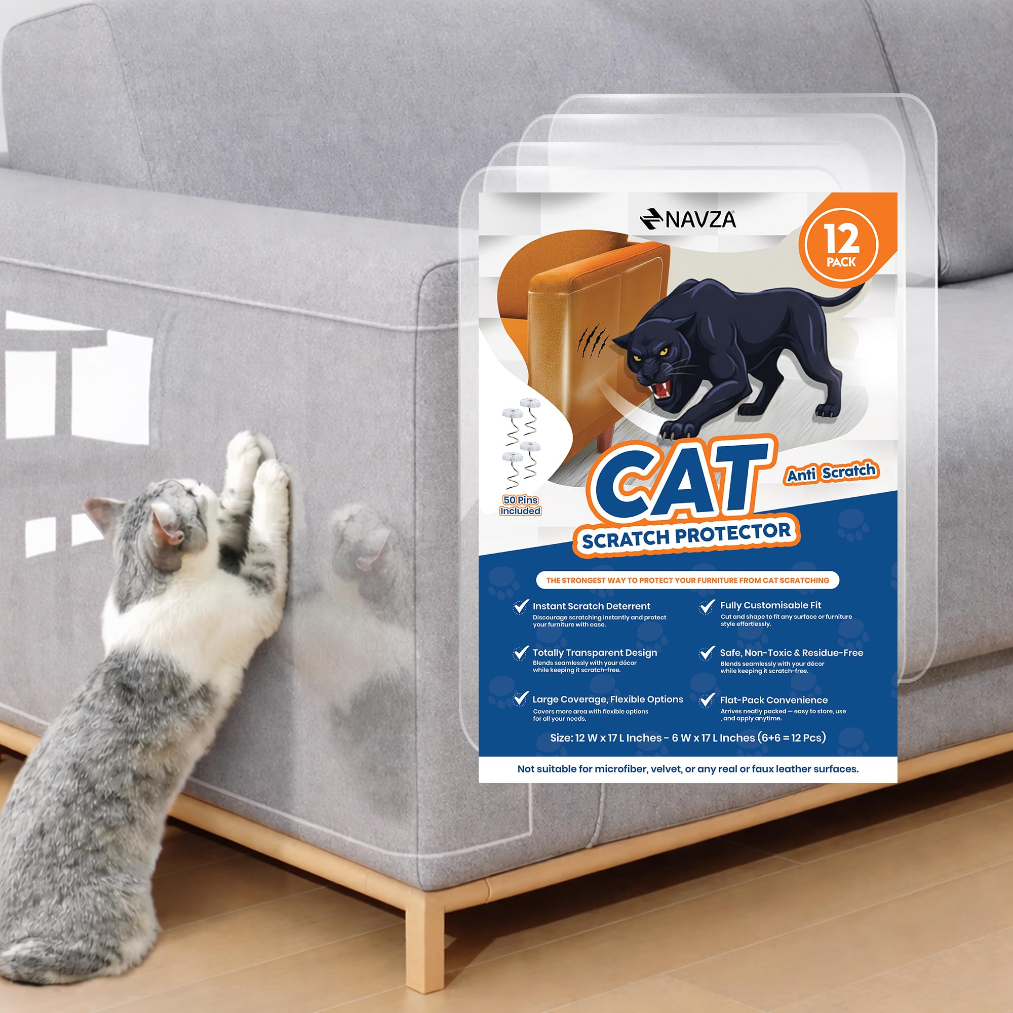 NAVZA protector muebles gatos, 12 piezas, protegiendo el sofá contra arañazos.