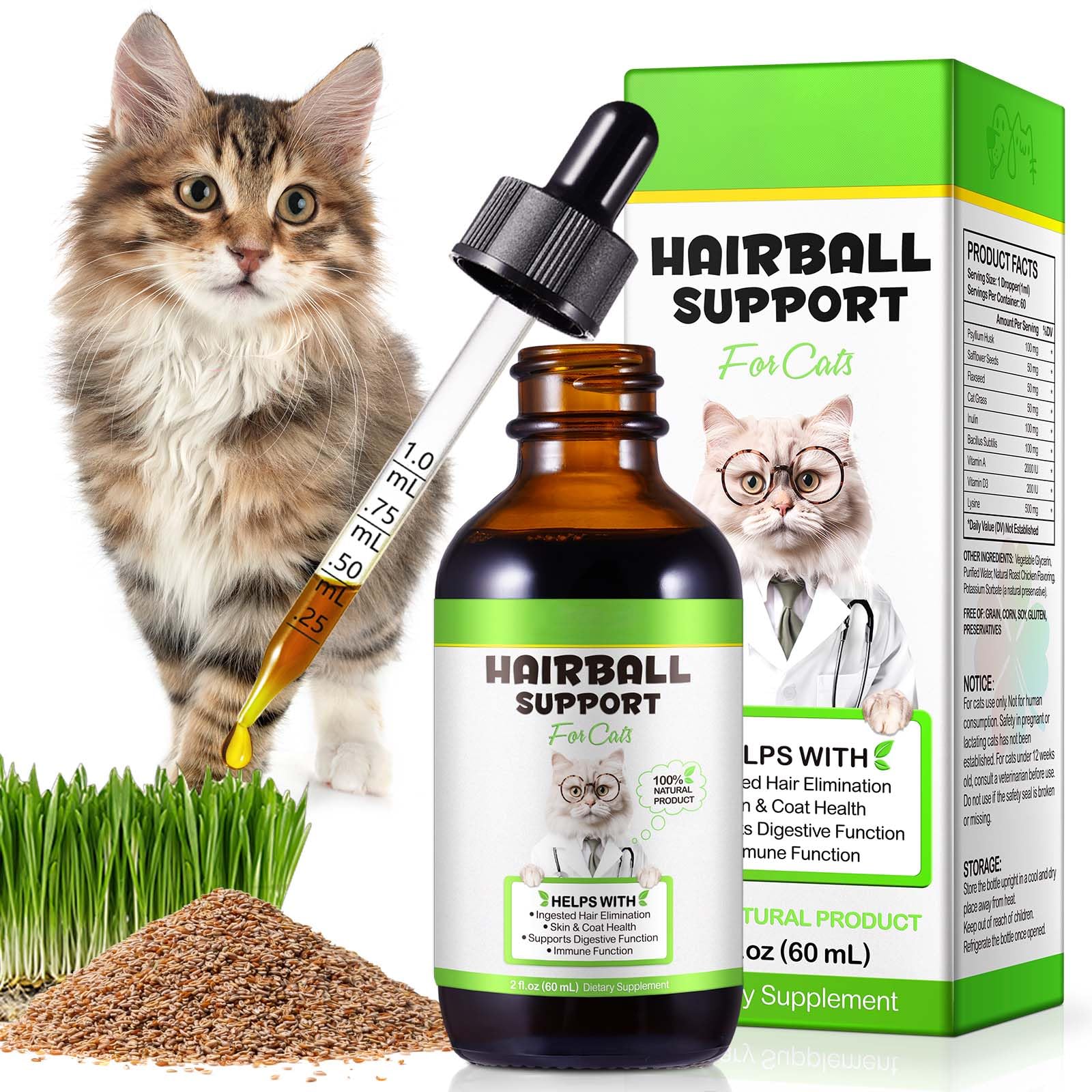 NBTREKTIE tratamiento bolas pelo gatos, gotas suaves para uso diario.