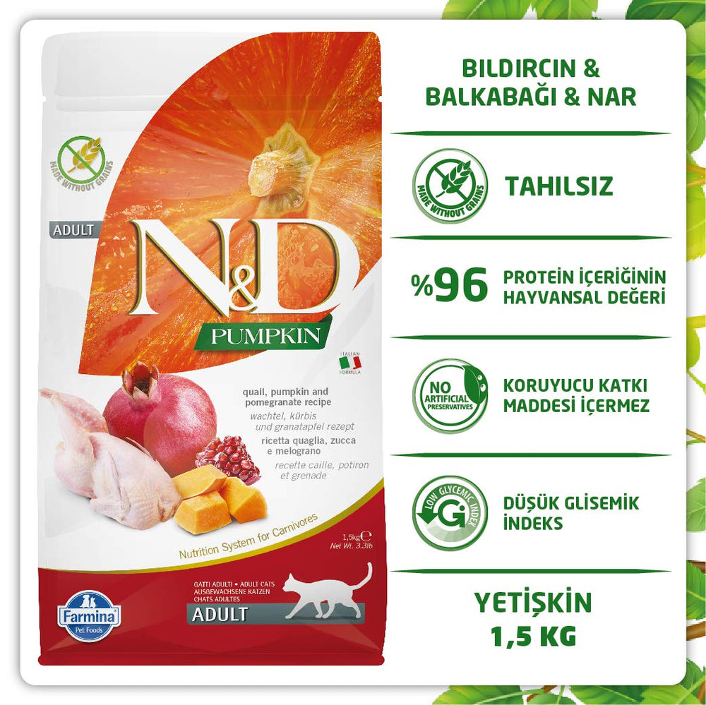 N&D codorniz-calabaza-granada, ingredientes reales para nutrición equilibrada
