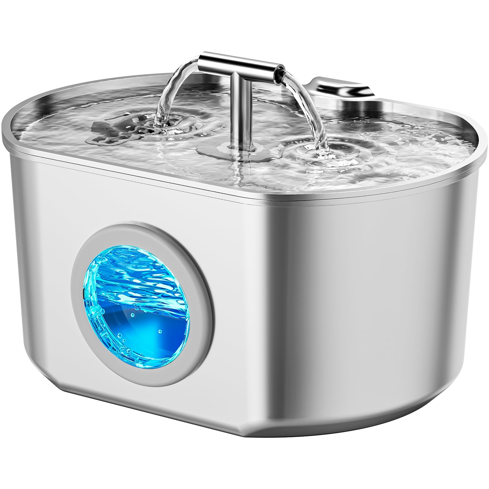 Neareal fuente para gatos de acero inoxidable con ventana de nivel para agua fresca.