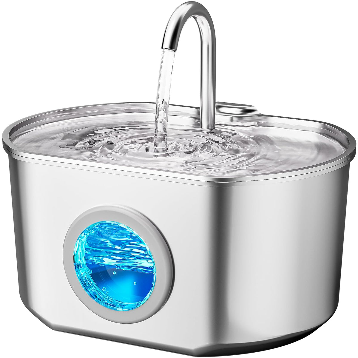 Neareal fuente gatos acero inoxidable muestra capacidad de 74oz para hidratación diaria.
