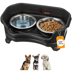 Neater Feeder Express, vista general del sistema elevado para perros pequeños, orden y limpieza.