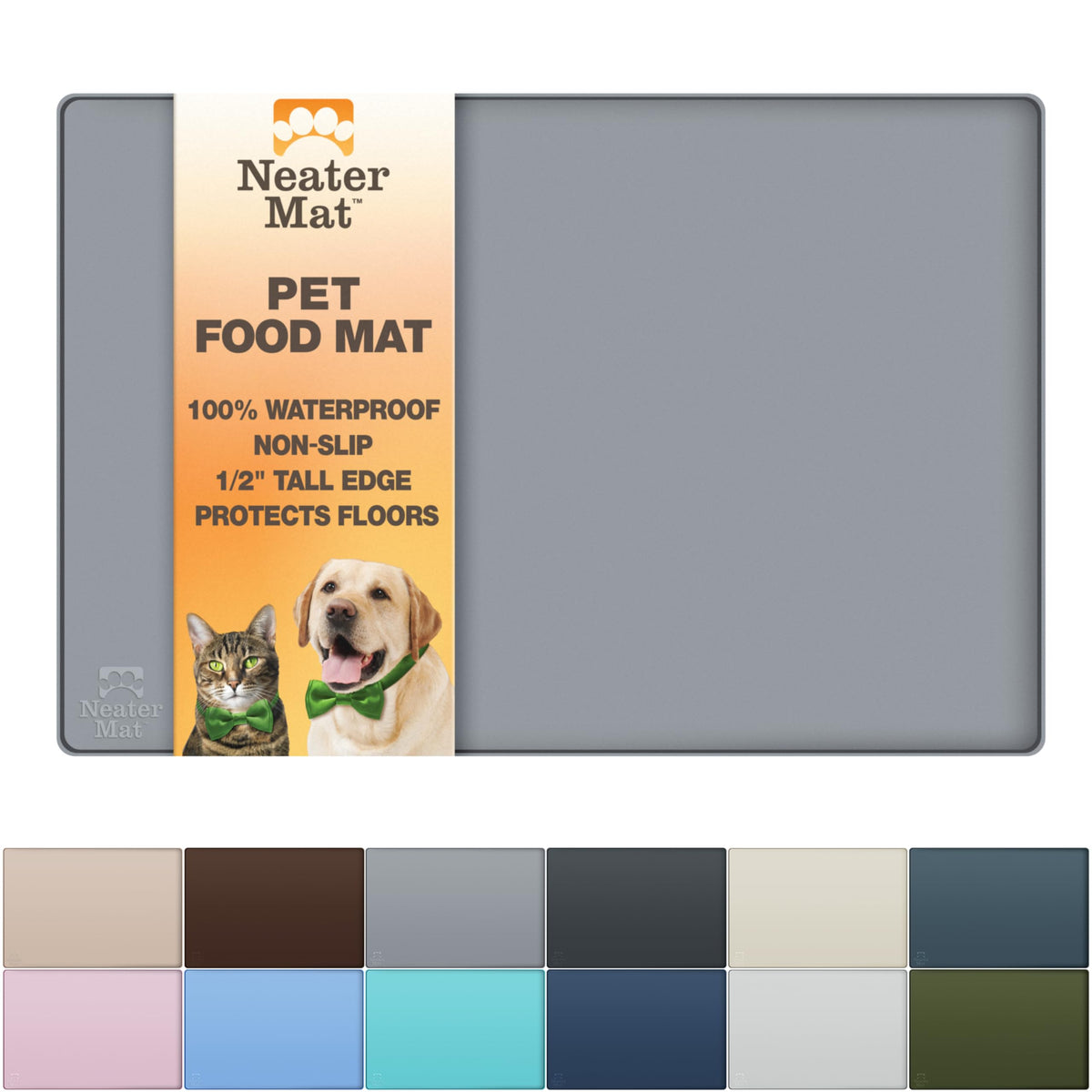 Neater Mat con borde elevado para contener derrames alrededor de la comida y agua.