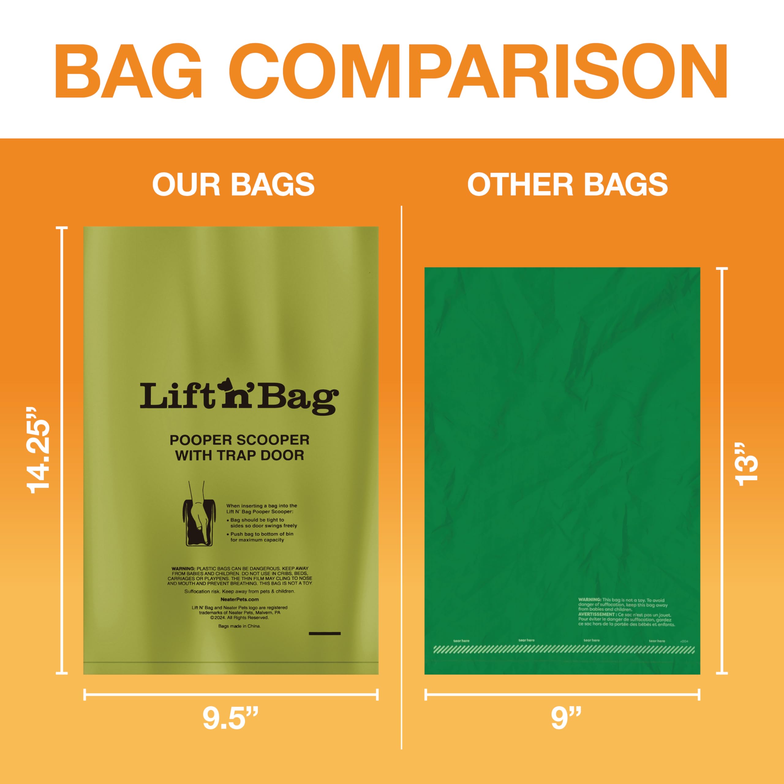 Neater Pets Lift N’ Bag: bolsas grandes de 14.25 x 9.5 pulgadas para mayor capacidad.