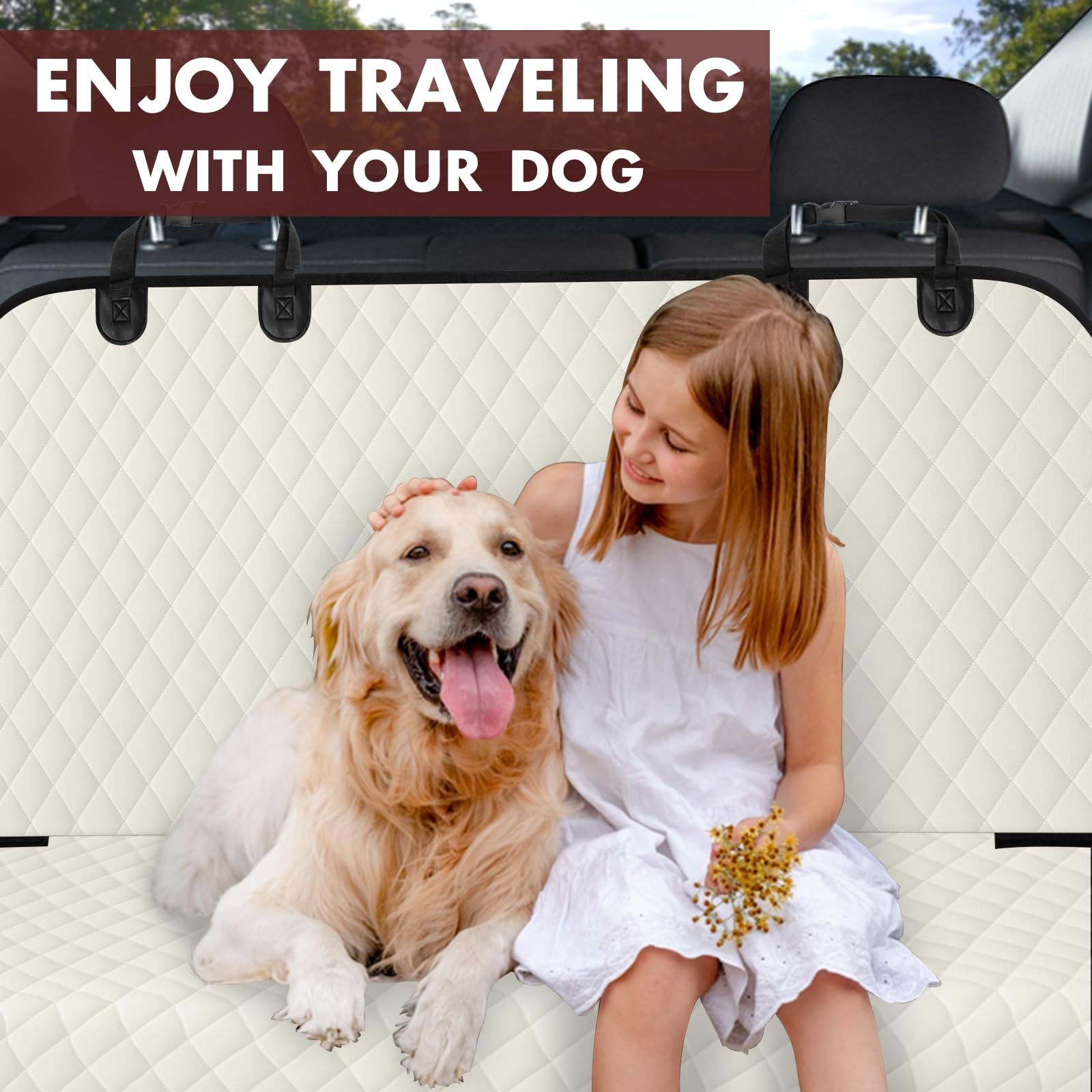 NECKORY uso diario para perros en coche, ideal para viajes.