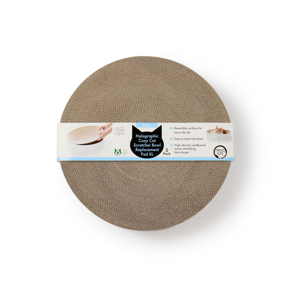 Necoichi superficie de rascado, diseño de silueta felina, blanco holograma, ideal para entretenimiento