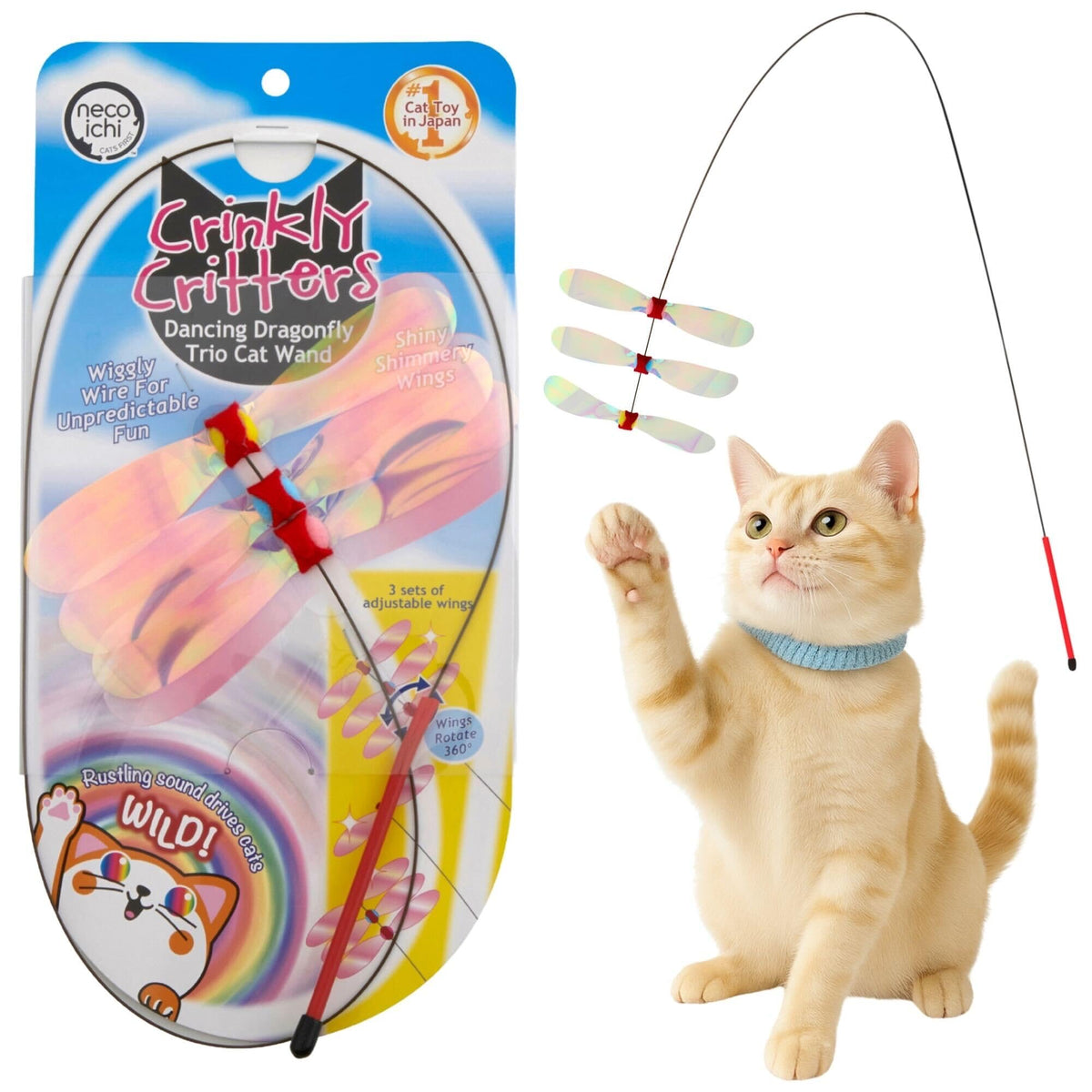 NECOICHI libélulas bailando en la varita para gatos, estimulan la atención y el juego.