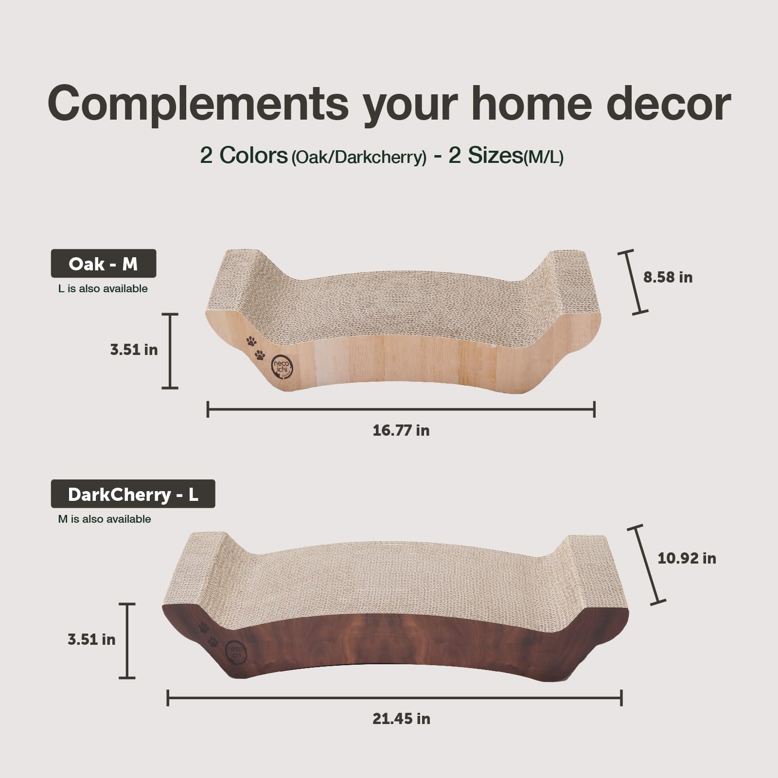 Necoichi Rascador-curvado para gatos grandes, confort suave durante descanso y juego.