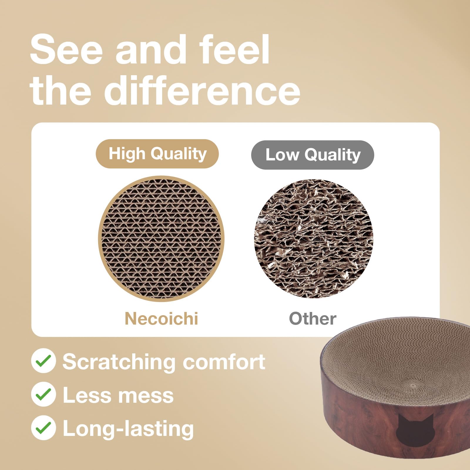 Tazón rasca-gatos Necoichi con silueta de gato, diseño moderno.