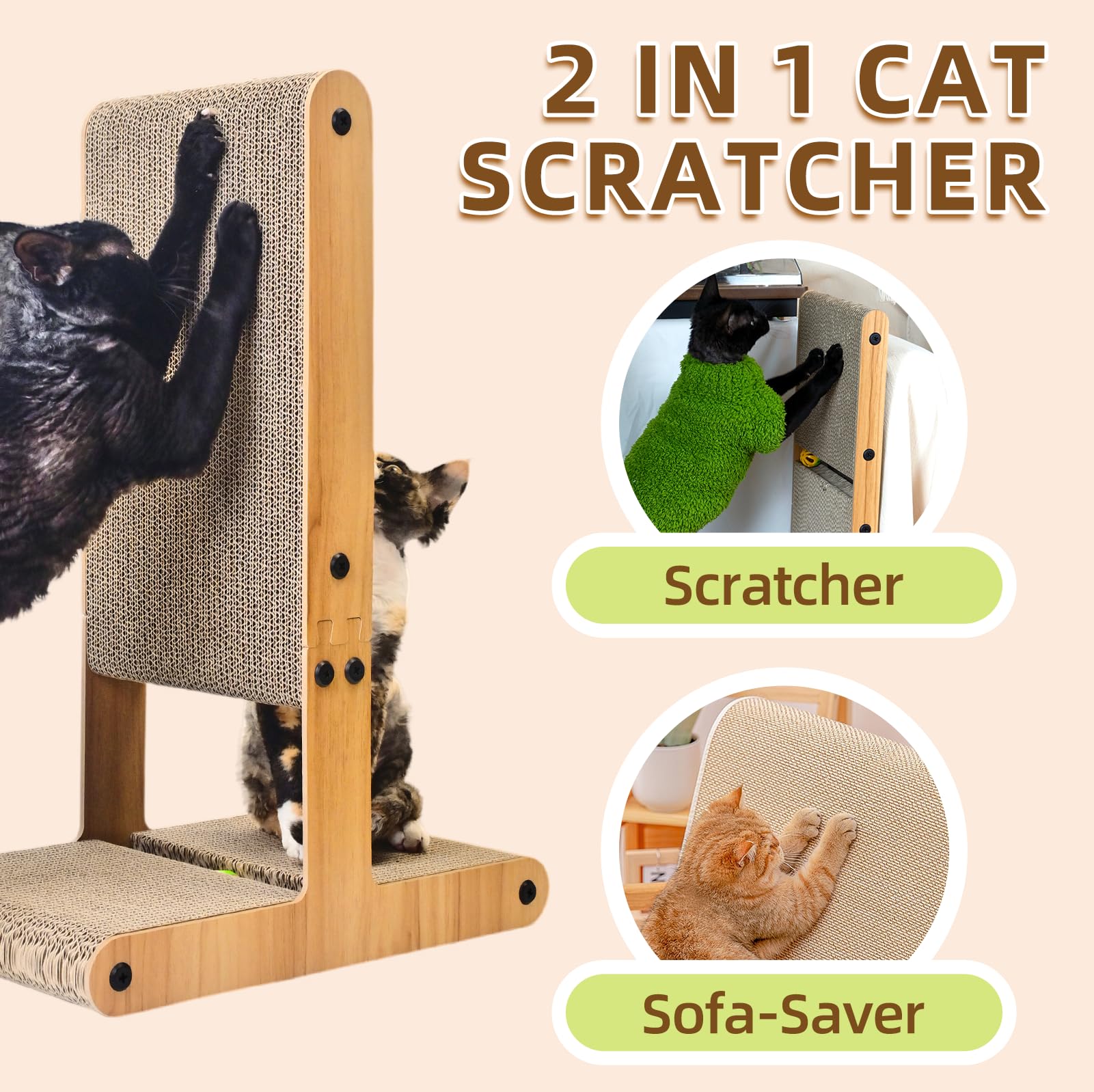 Nekosan rascador para gatos, uso horizontal, permite estiramiento cómodo.