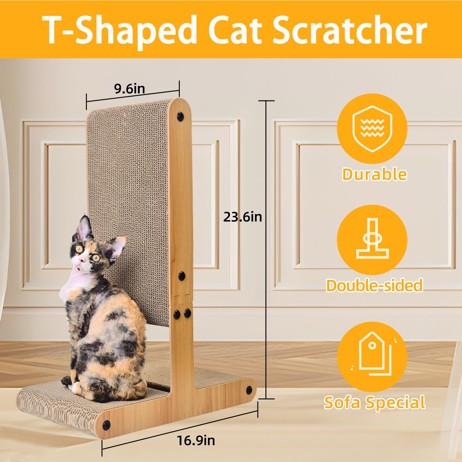Nekosan rascador para gatos, uso vertical, protege muebles durante el juego.