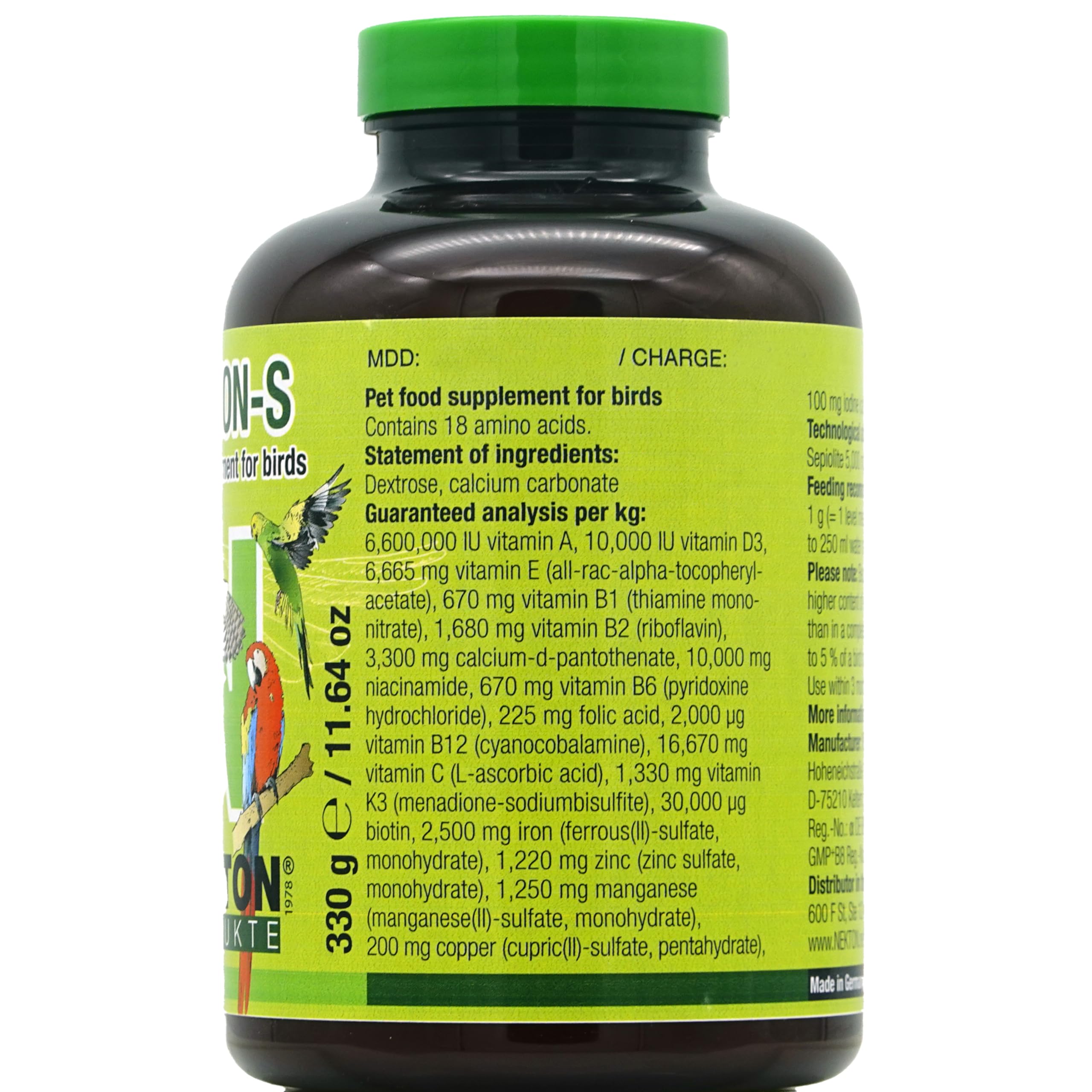 Nekton Multivitamínico para Aves: etiqueta frontal destaca vitaminas y aminoácidos