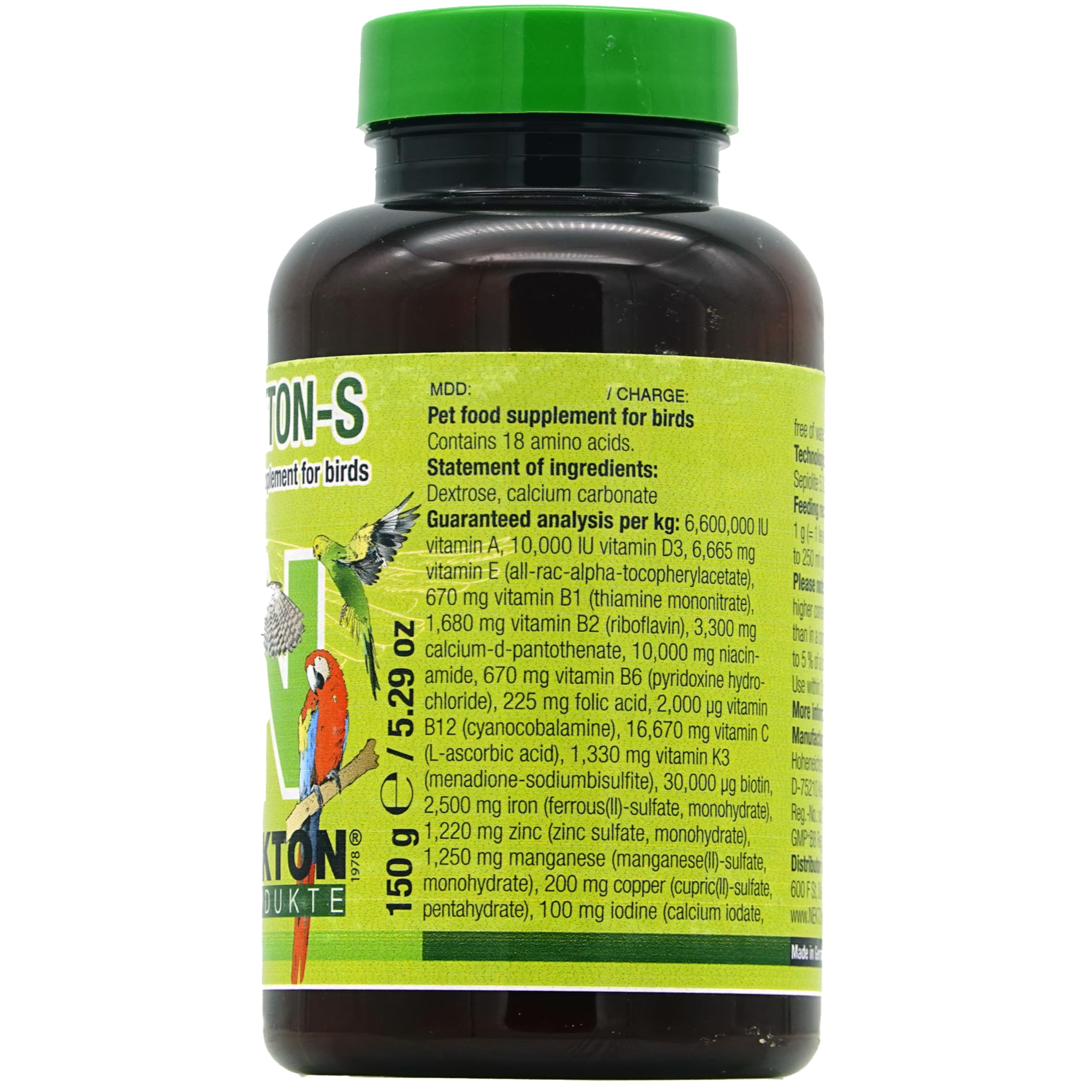 Nekton-S multivitamínico para aves, composición equilibrada de vitaminas para aves de jaula.