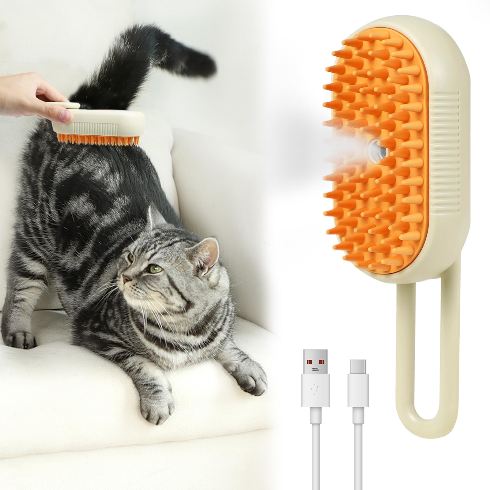 Nepfaivy gato-cepillo-vapor 4-en-1 para cuidado del pelaje.