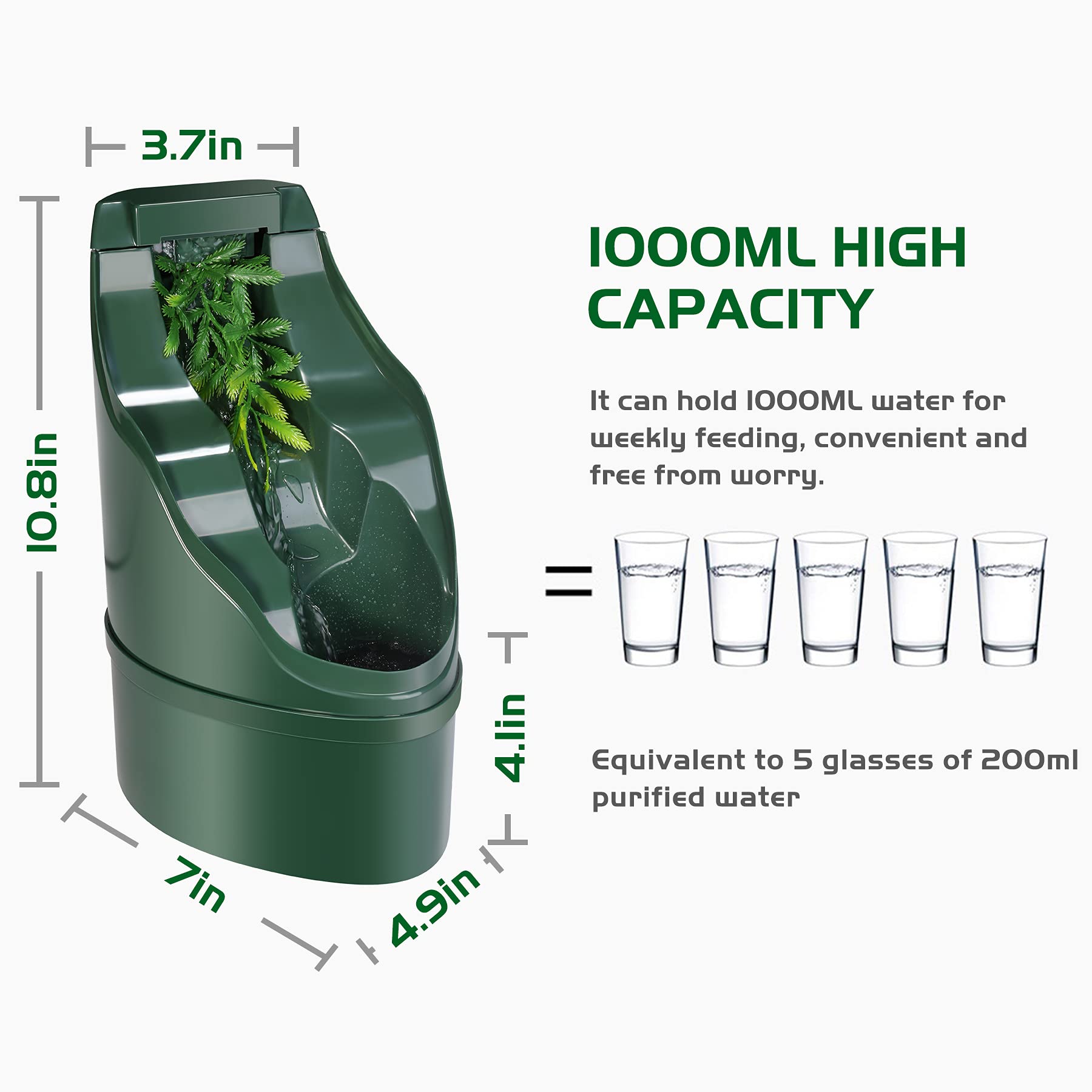 NEPTONION capacidad 1 L, suministro de agua fiable para terrario.