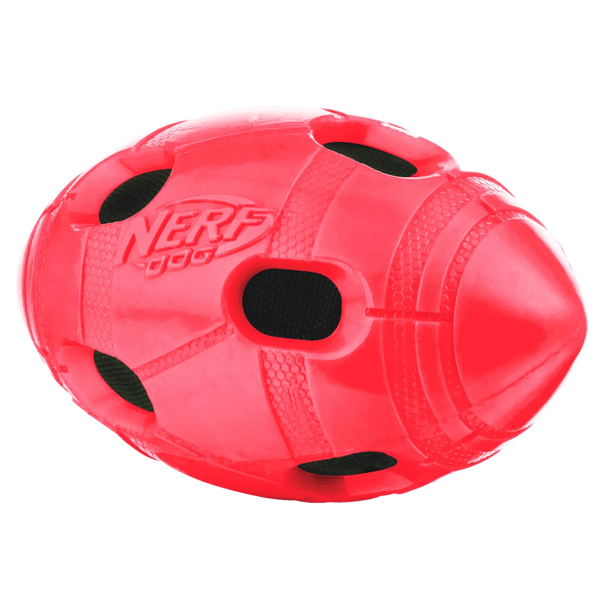 Nerf Dog Futbol de color rojo brillante, fácil de seguir.