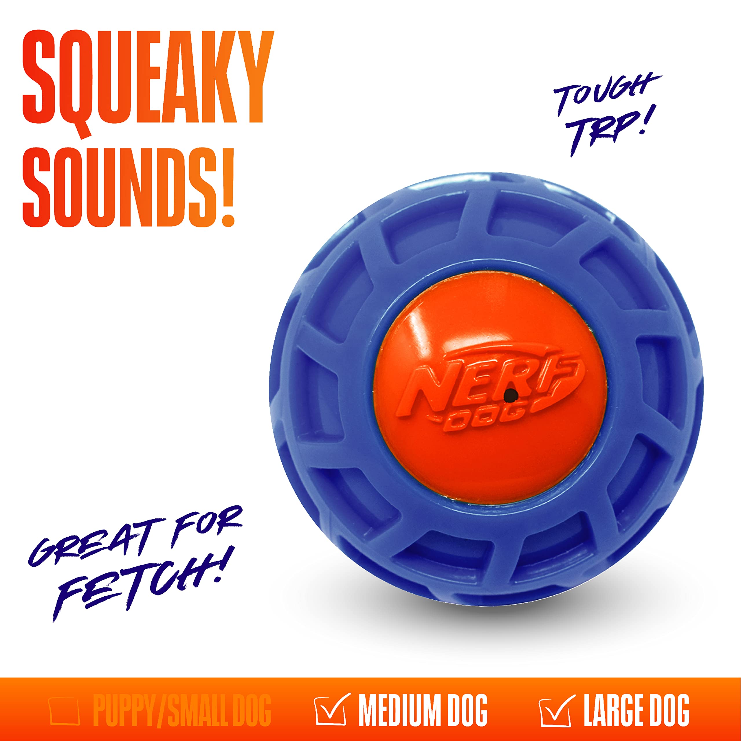 Nerf Dog juguete-perro-bola-squeak-4in-azul-naranja: perfecto para entrenamientos y juego.