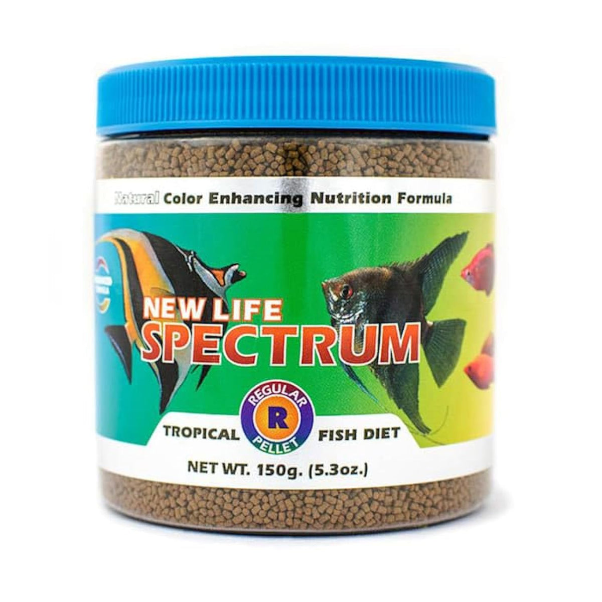 New Life Spectrum Regular 150 g, etiqueta Naturox, nutrición de calidad para peces de acuario.