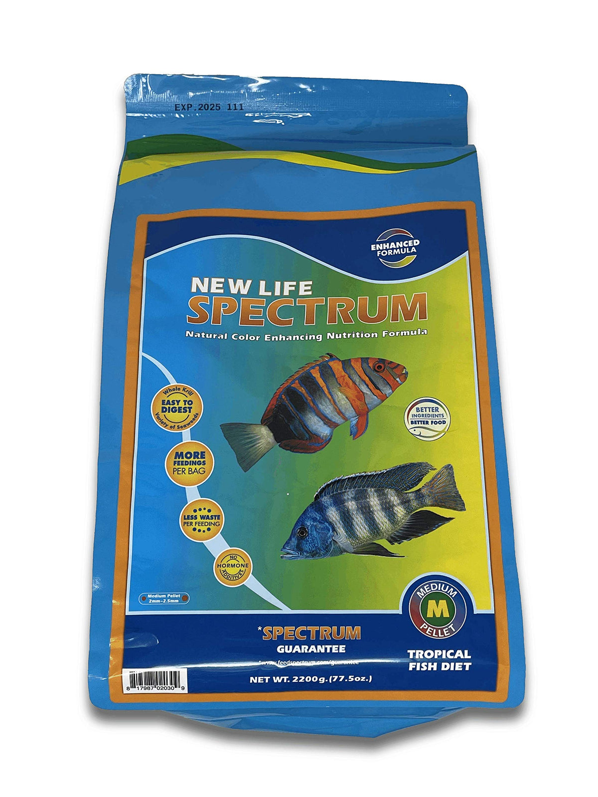 New Life Spectrum Spectrum Medium Bag 2200g, envase práctico para nutrición estable de peces de acuario.