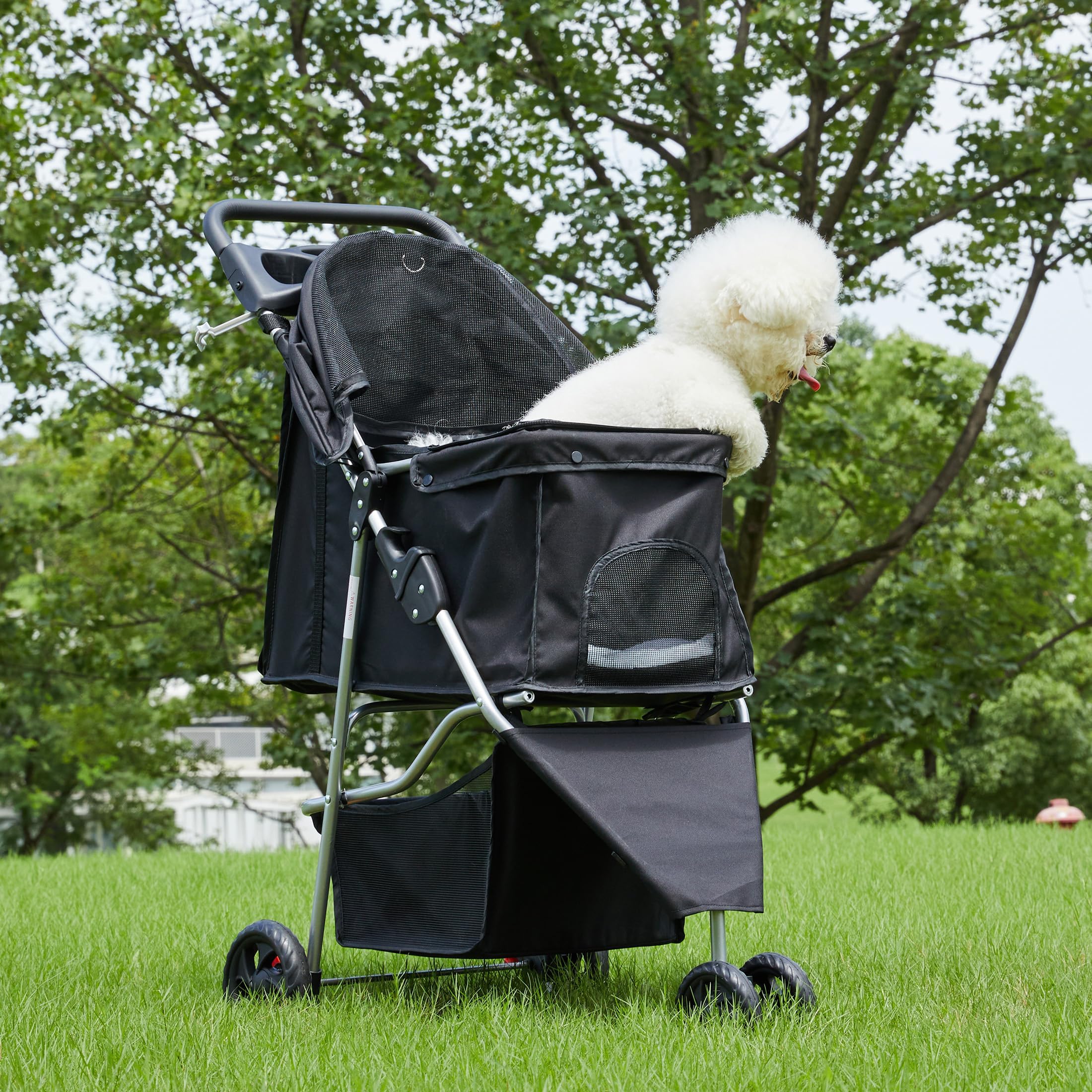 NEWBULIG Carrito para mascotas plegable facilita el transporte y el guardado.