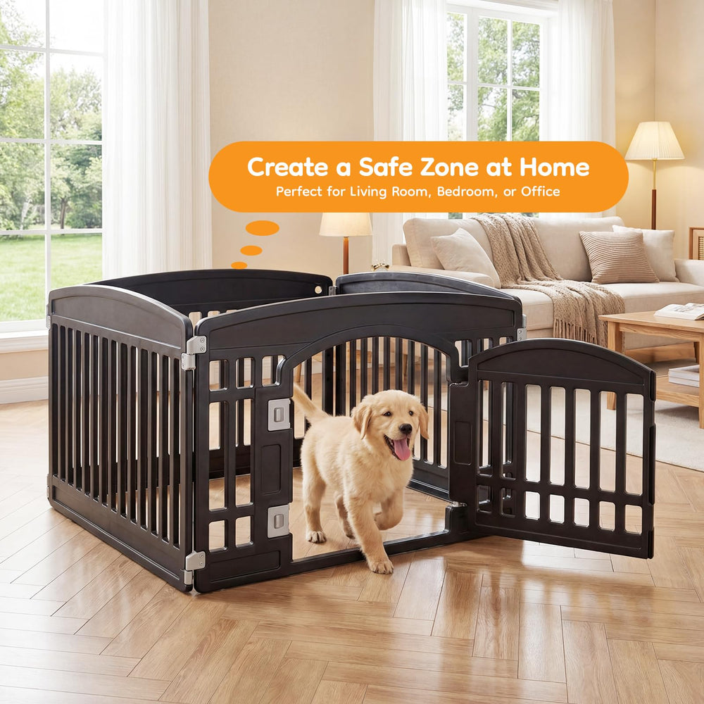 NEWBULIG cerco compacto para mascotas con 4 paneles, ideal para espacios pequeños.