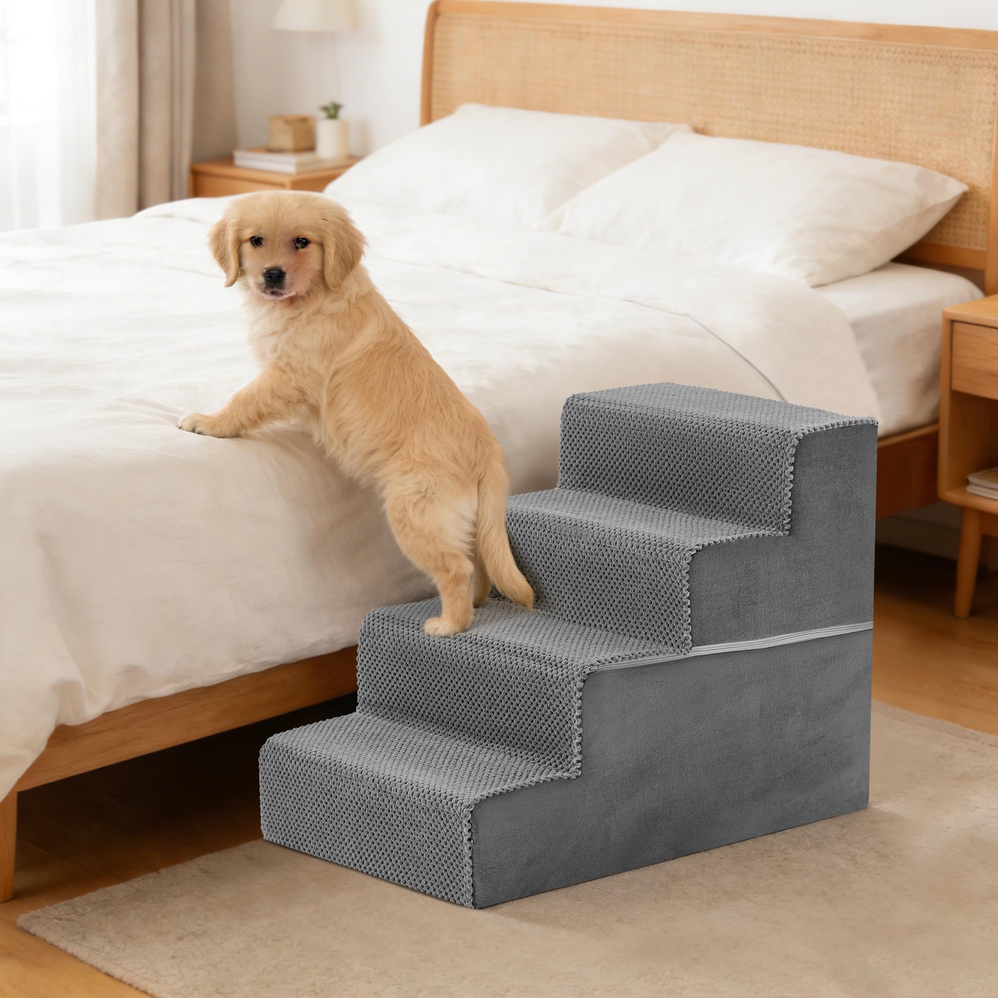 NEWBULIG Escaleras para Perro 3 Pasos, soporte suave al subir al sillón.