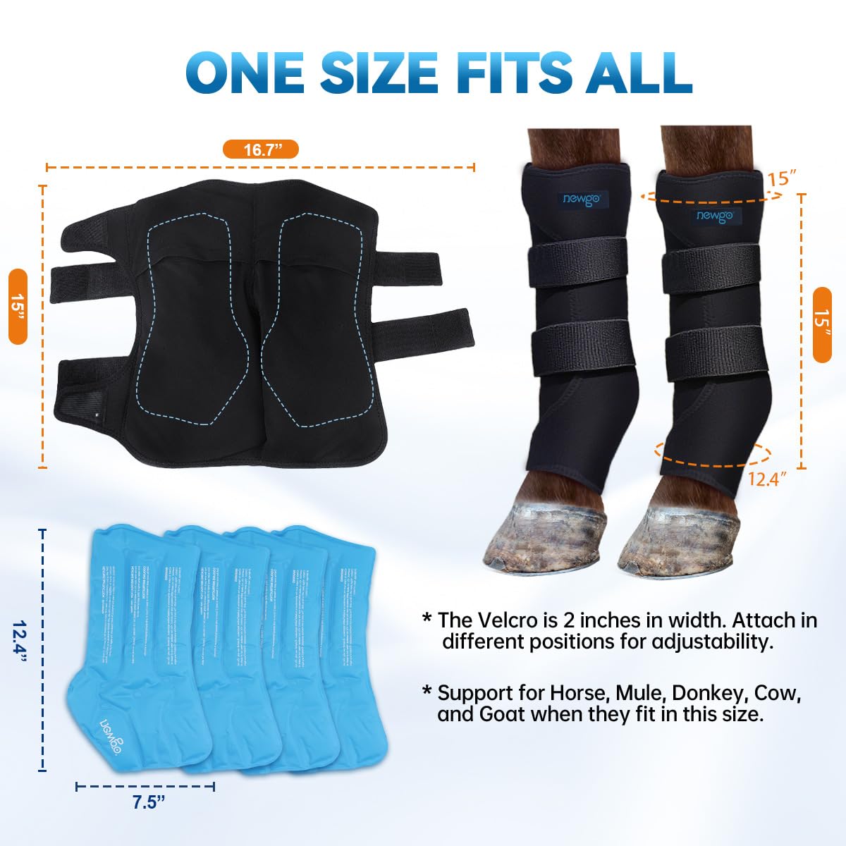 NEWGO Caballo conjunto de hielo correas y velcro aseguran ajuste estable y cómodo