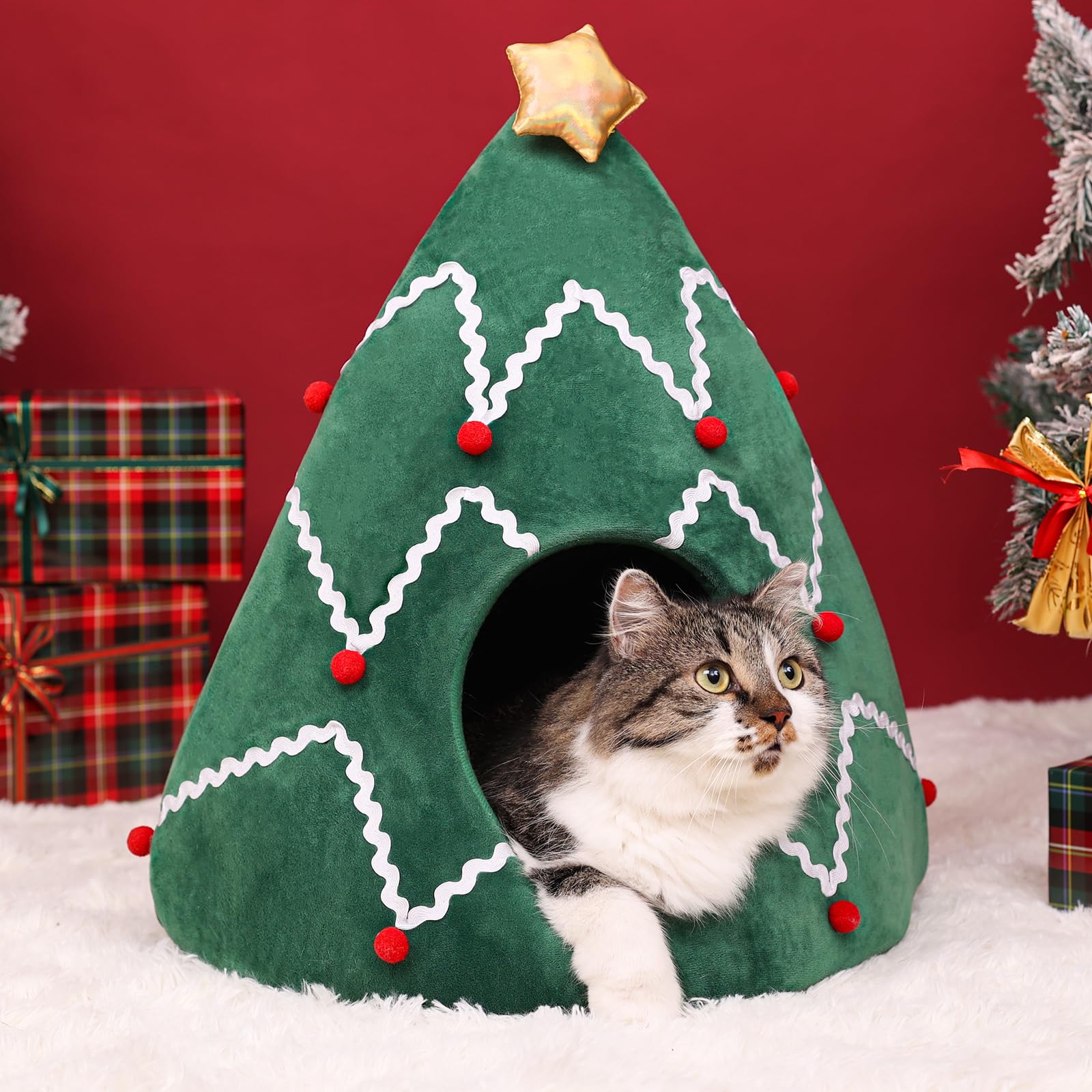 NIBESSER cama gato árbol Navidad tepee: refugio cálido y reconfortante.