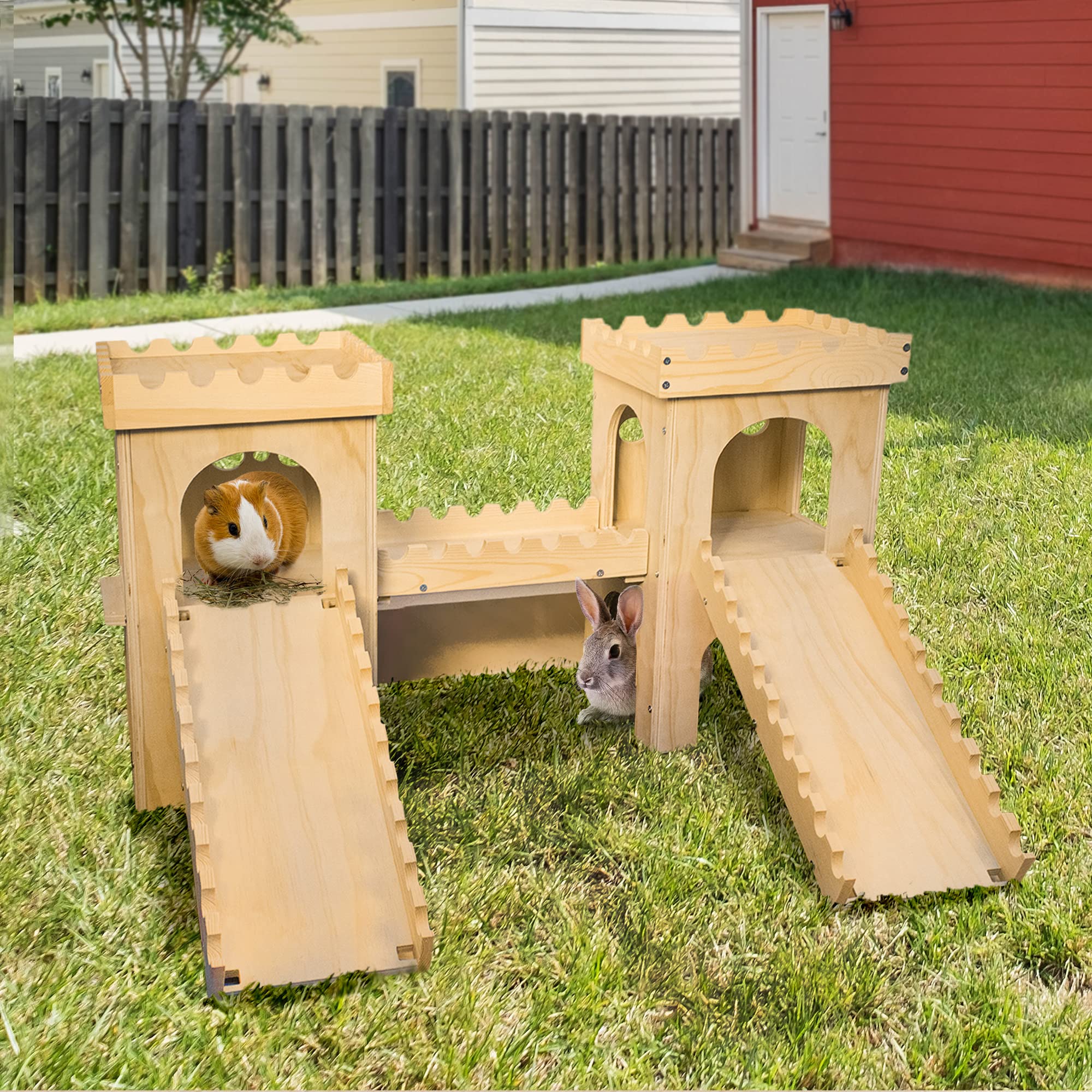 NICERINC PET castillo para conejos, doble piso con ventanas, ideal para explorar