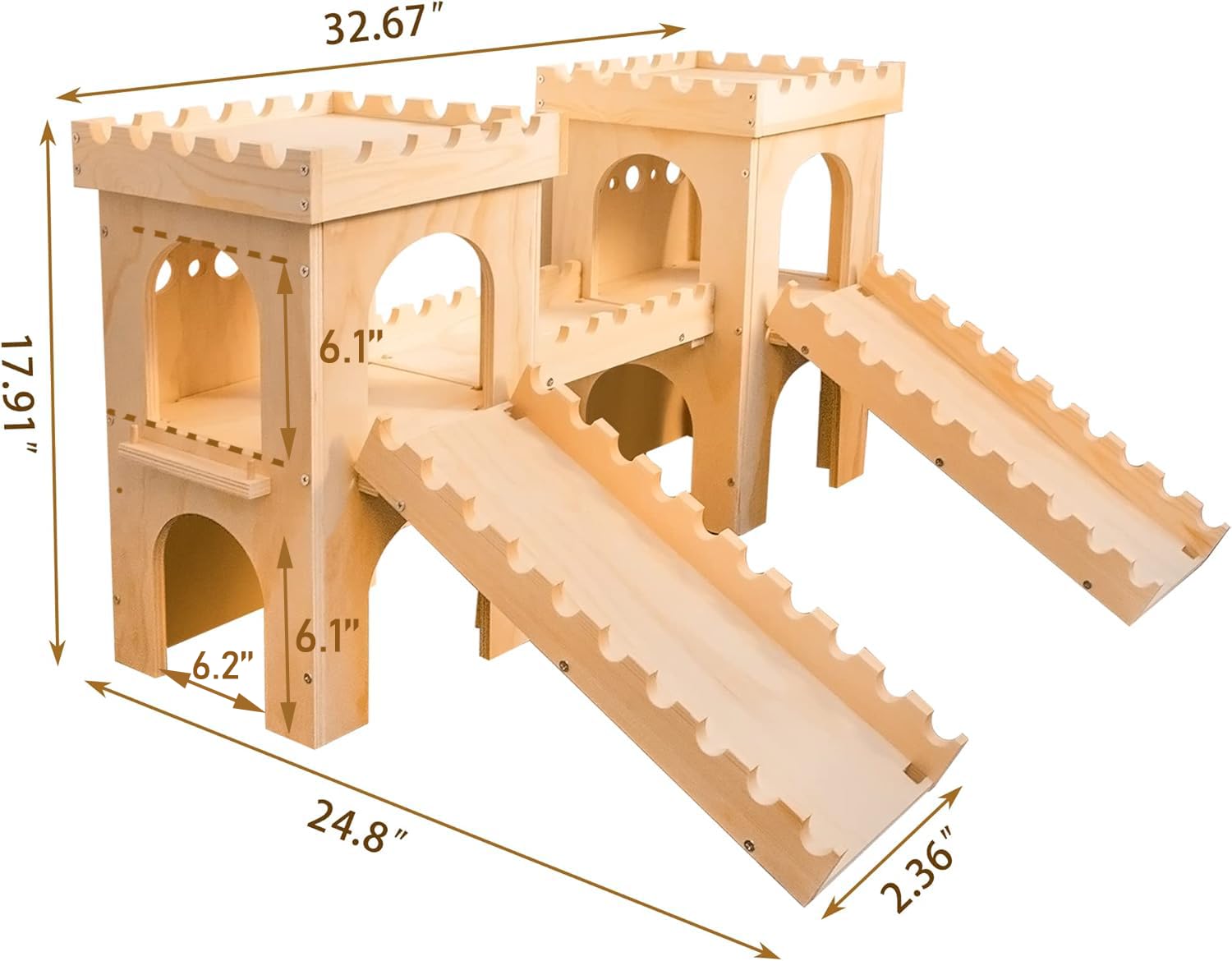 NICERINC PET castillo para conejos, paredes con arcos y ventanas, zona de juego segura
