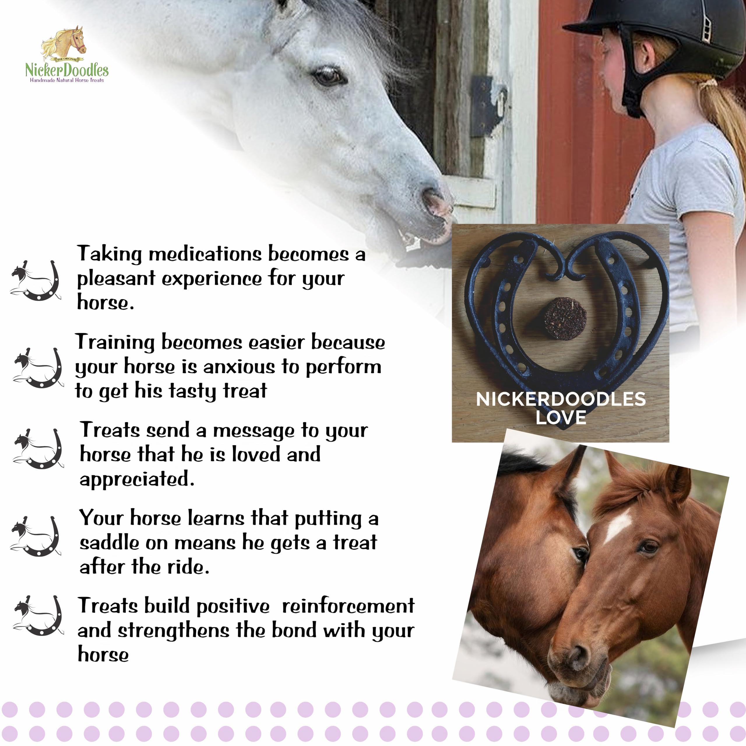 NickerDoodles recompensas para entrenamiento, mejora foco y motivación del caballo.