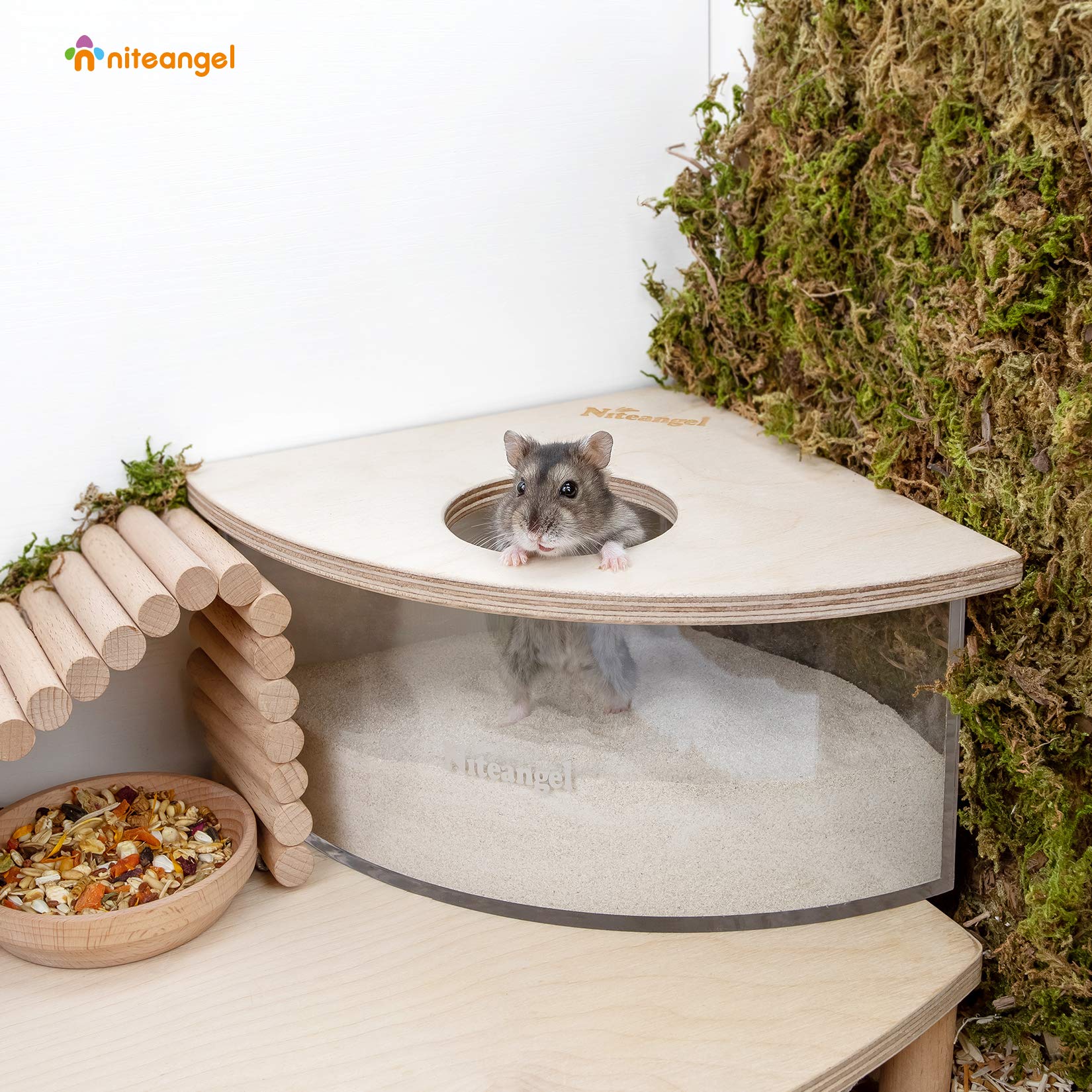 Caja de arena acrílica triangular de Niteangel para ajuste en jaula