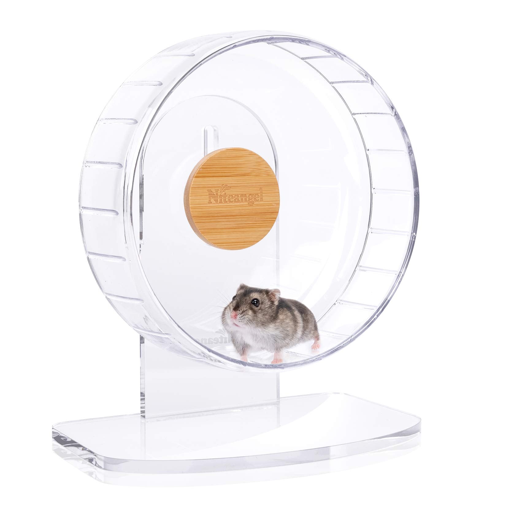 Rueda Niteangel para hamster, silenciosa y transparente para observar su movimiento.