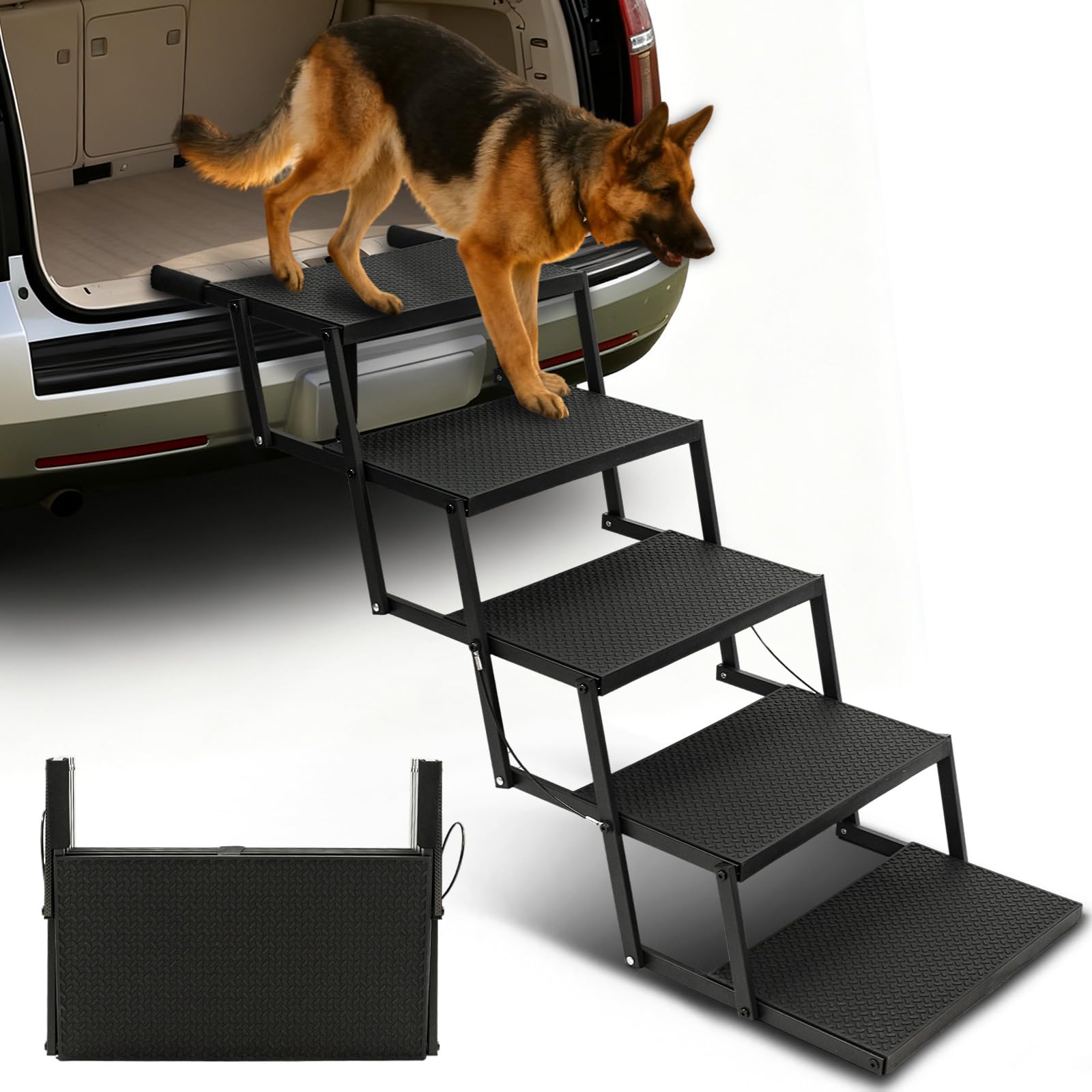 Niubya escalera para perros plegable de cinco pasos, facilita subir al coche.