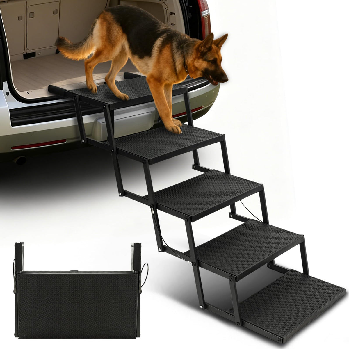 Niubya escalera para perros plegable de cinco pasos, facilita subir al coche.