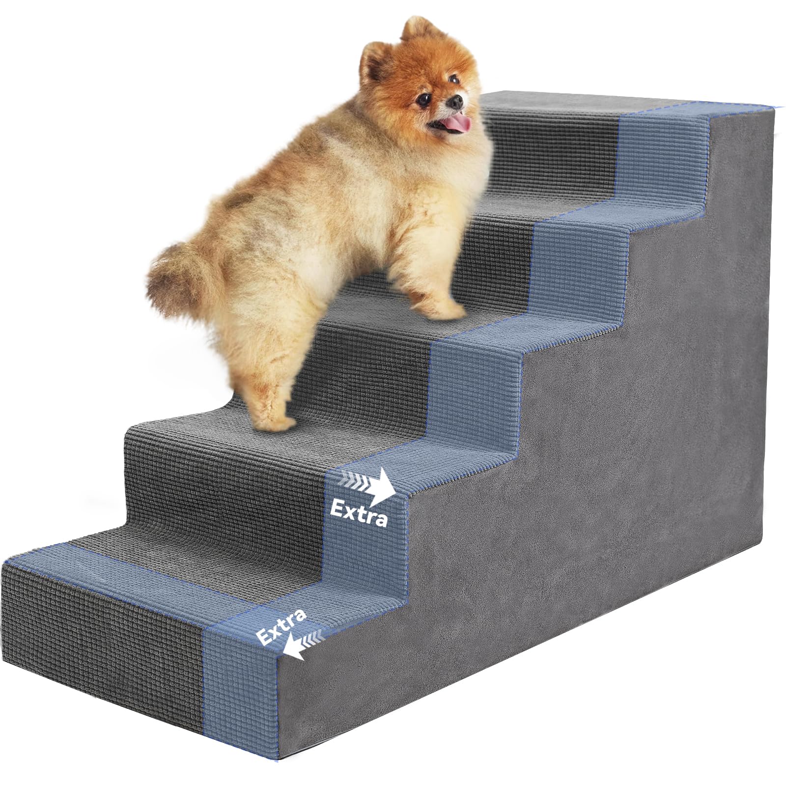 Niubya escalera para perros pequeños, 5 pasos, facilita subir a cama o sofá.