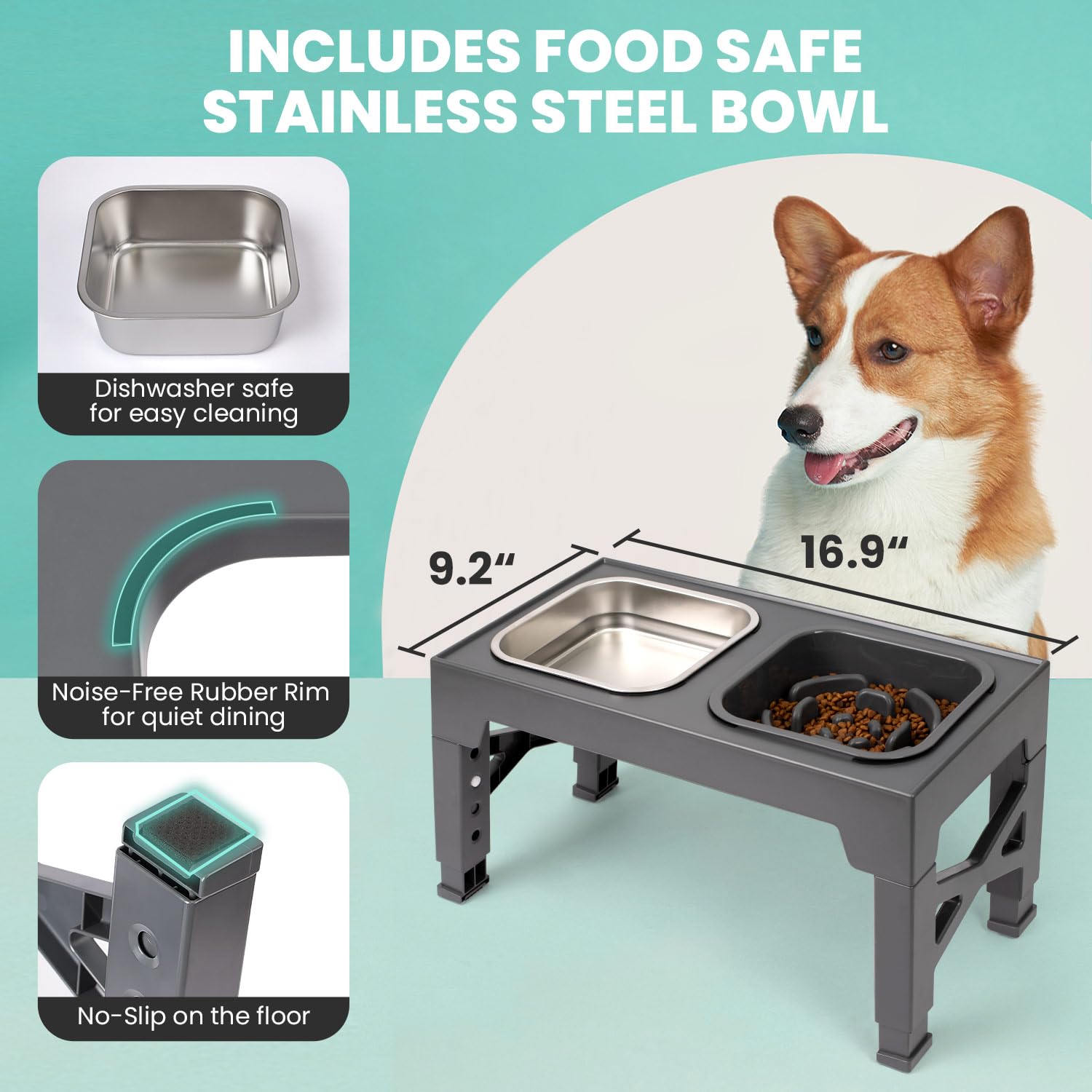 Niubya tazón de acero inoxidable para perro, duradero y fácil de limpiar.