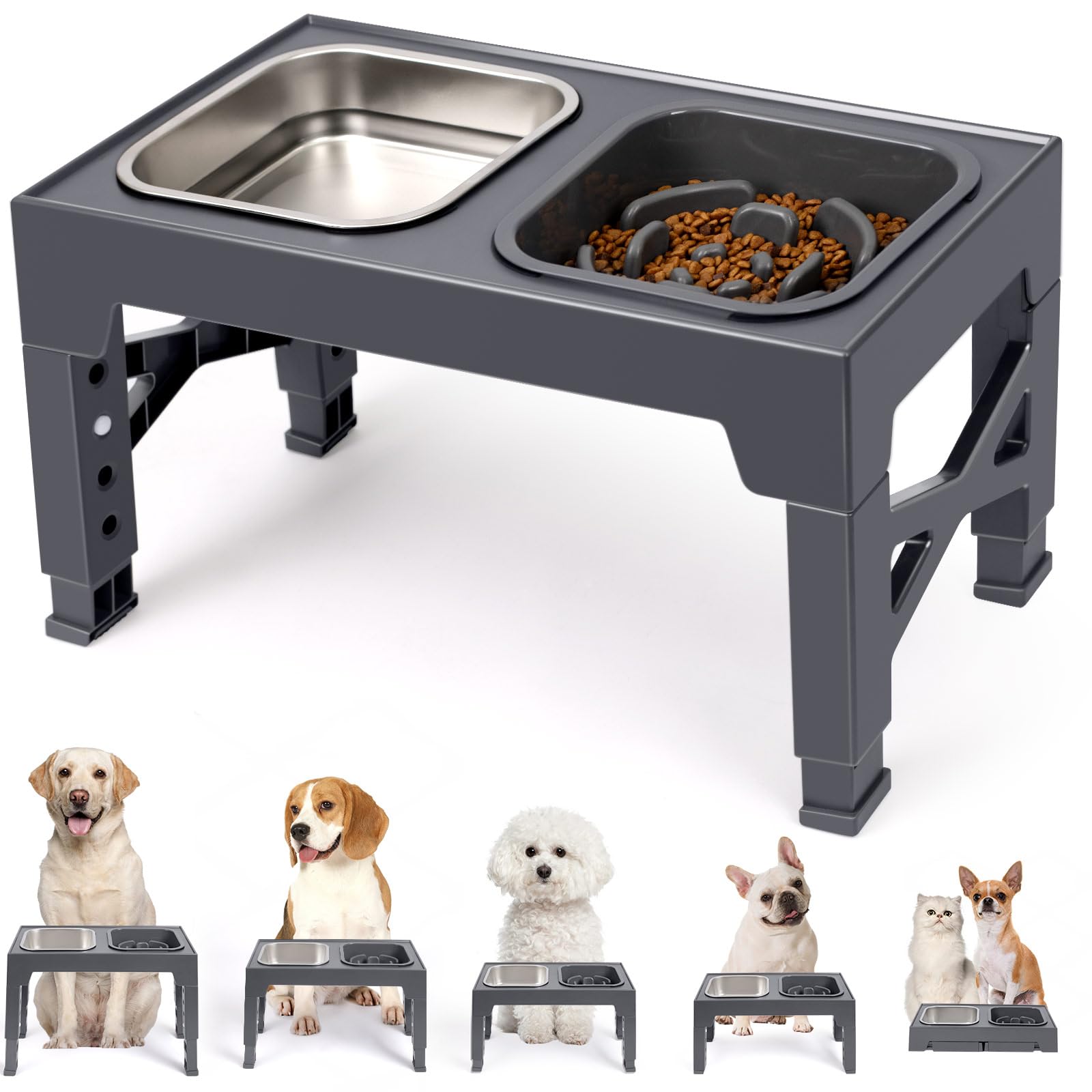 Niubya tazón elevado para perro con comedero lento en acción, favorece ritmo al comer.