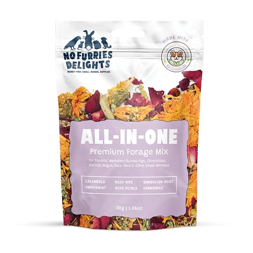 No Furries Delights Forage Mix hierbas seleccionadas para realzar sabor.
