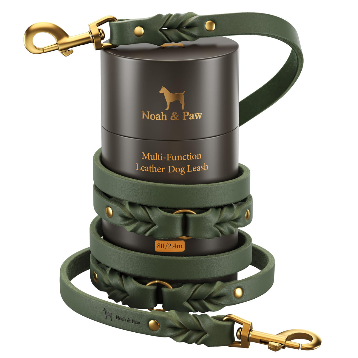 Correa NOAH & PAW de cuero aceitado, 8 pies, ideal para paseos cómodos y duraderos.