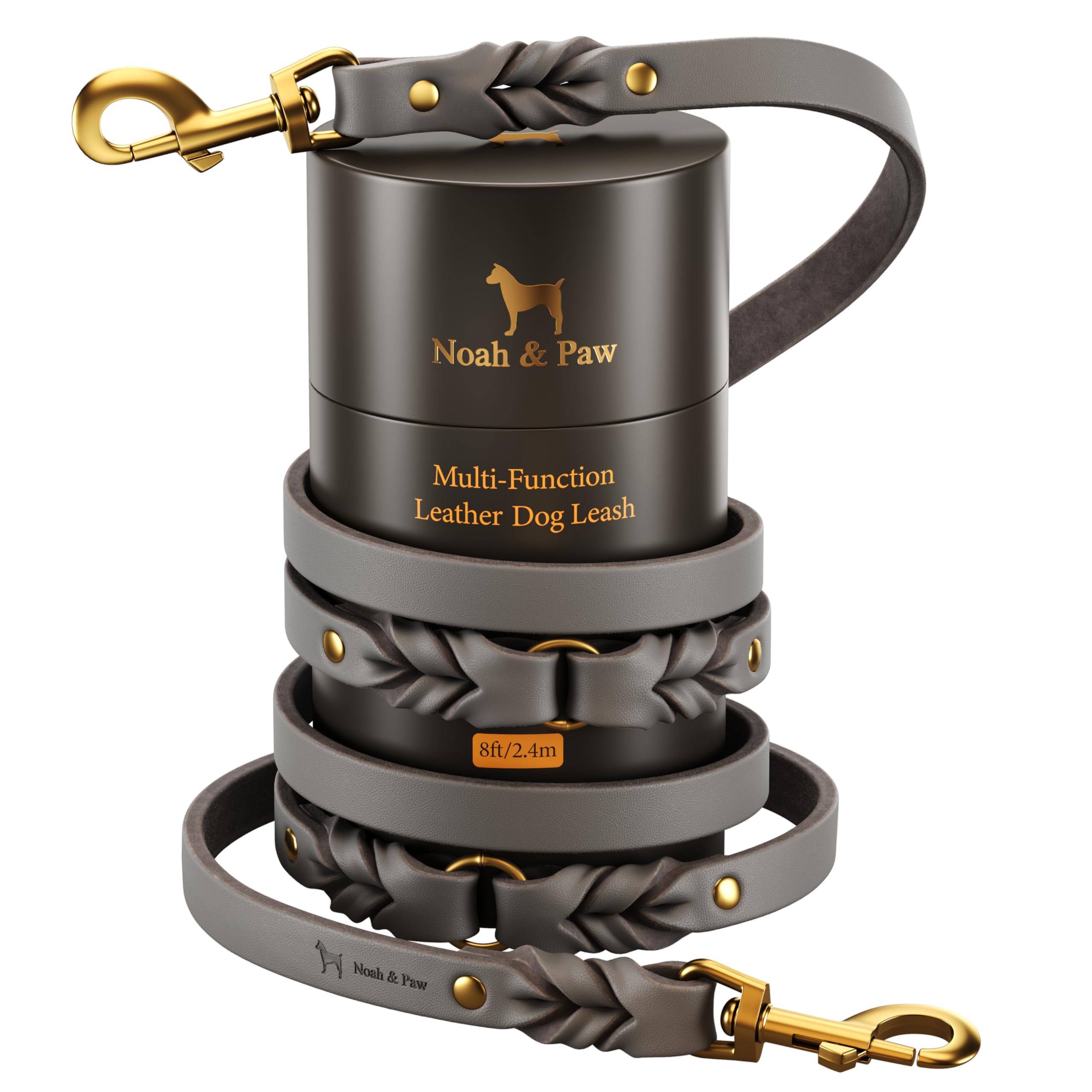 Correa NOAH & PAW de cuero aceitado, vista frontal, aspecto elegante para paseos.