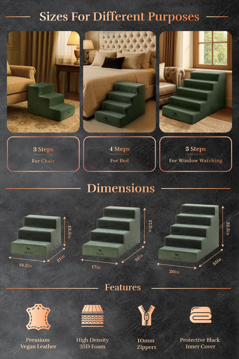 NOAH & PAW escaleras-3-4-5-escalones: diseño ancho para perros grandes
