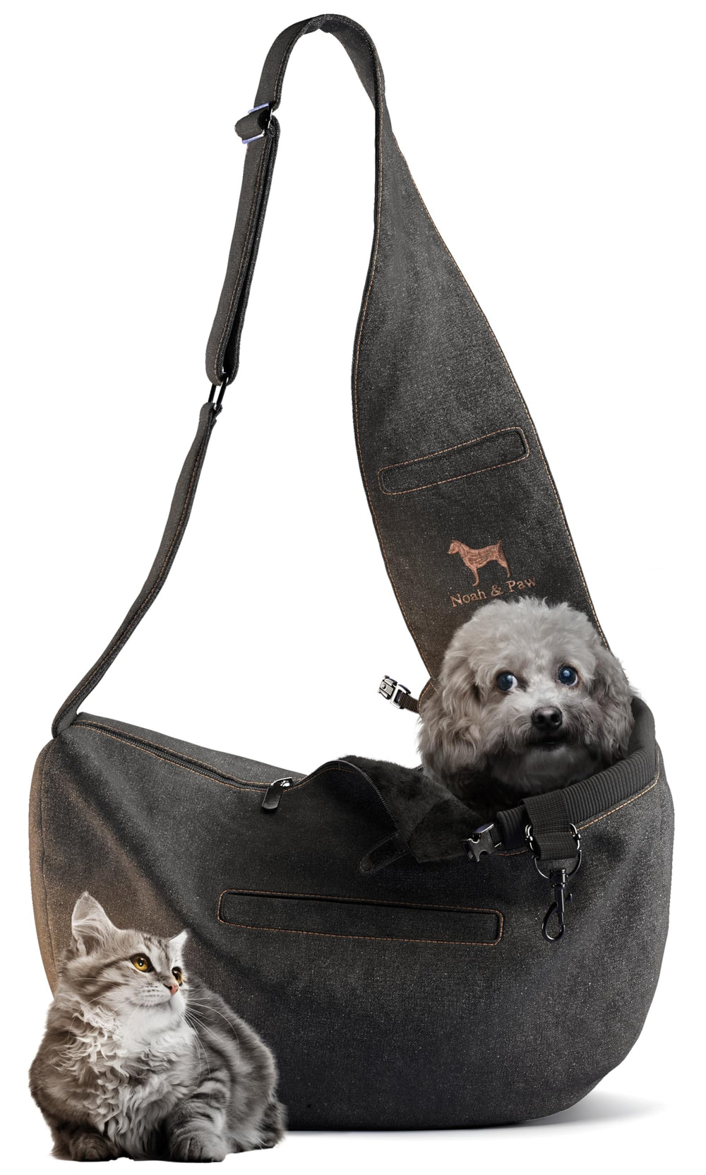 NOAH & PAW portador para perros, mezclilla forrado con pelo, mayor comodidad en paseos