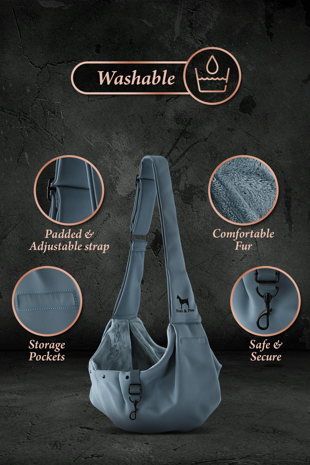 Bolsillo magnético práctico para llaves y móvil en NOAH & PAW Sling.