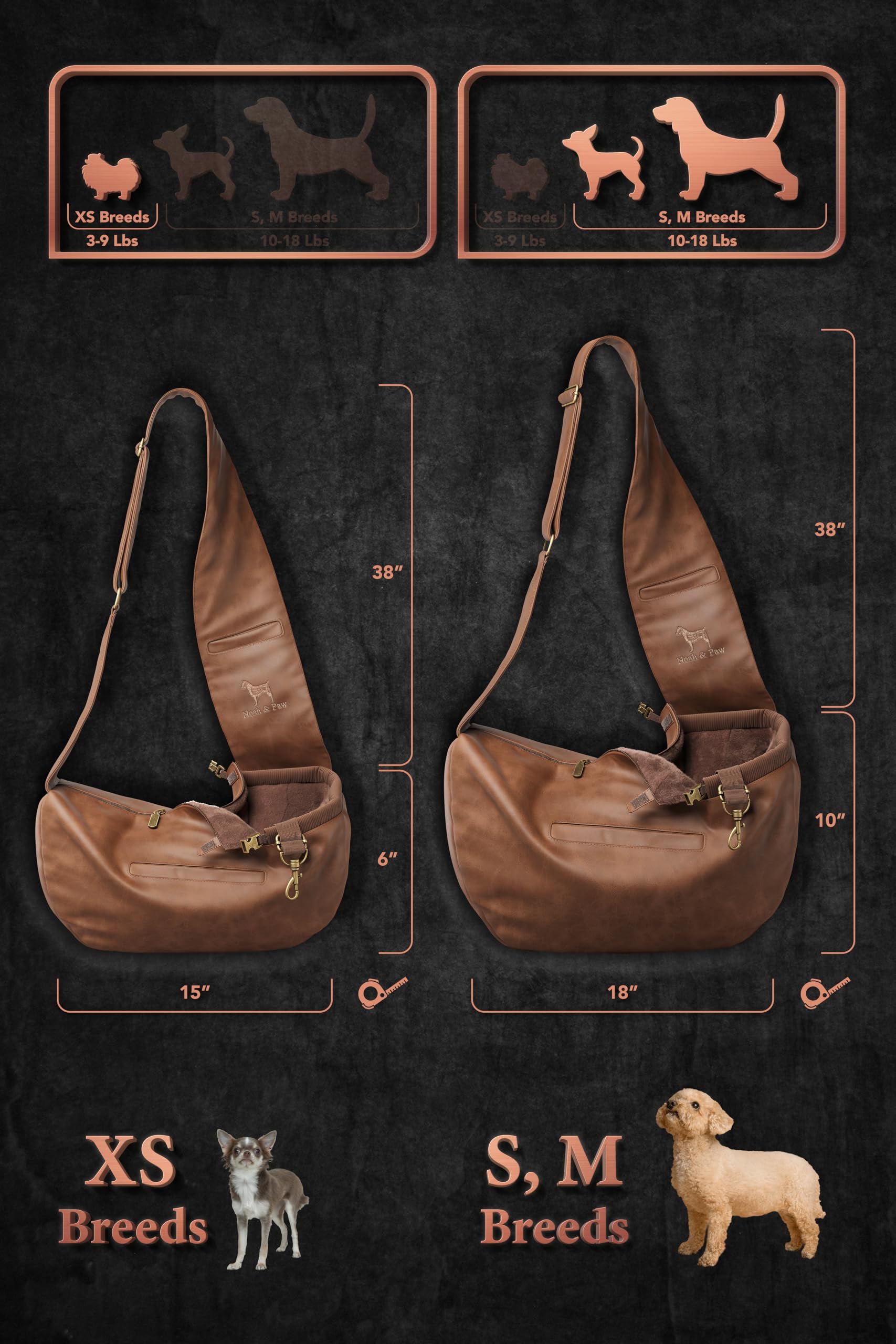 NOAH & PAW Sling forro de cuero vegano con pelo suave para mayor confort.