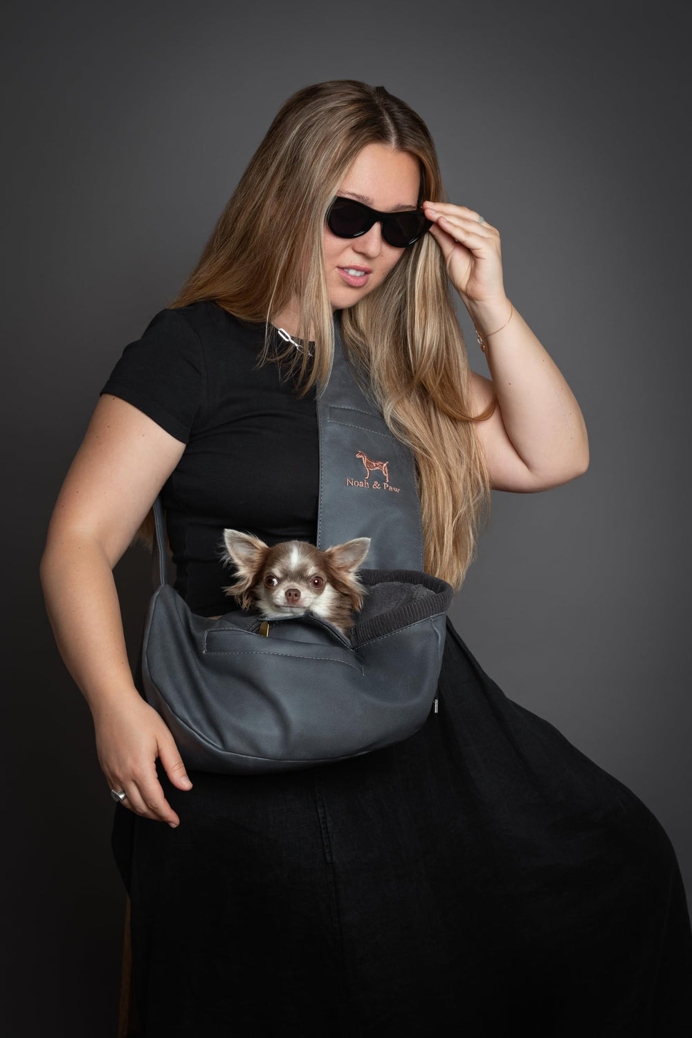 Compatibilidad de perros y gatos pequeños con Noah & Paw Sling.