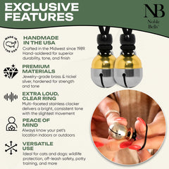 Cascabel Noble Bells con acabado de metales durables para mascotas activas.